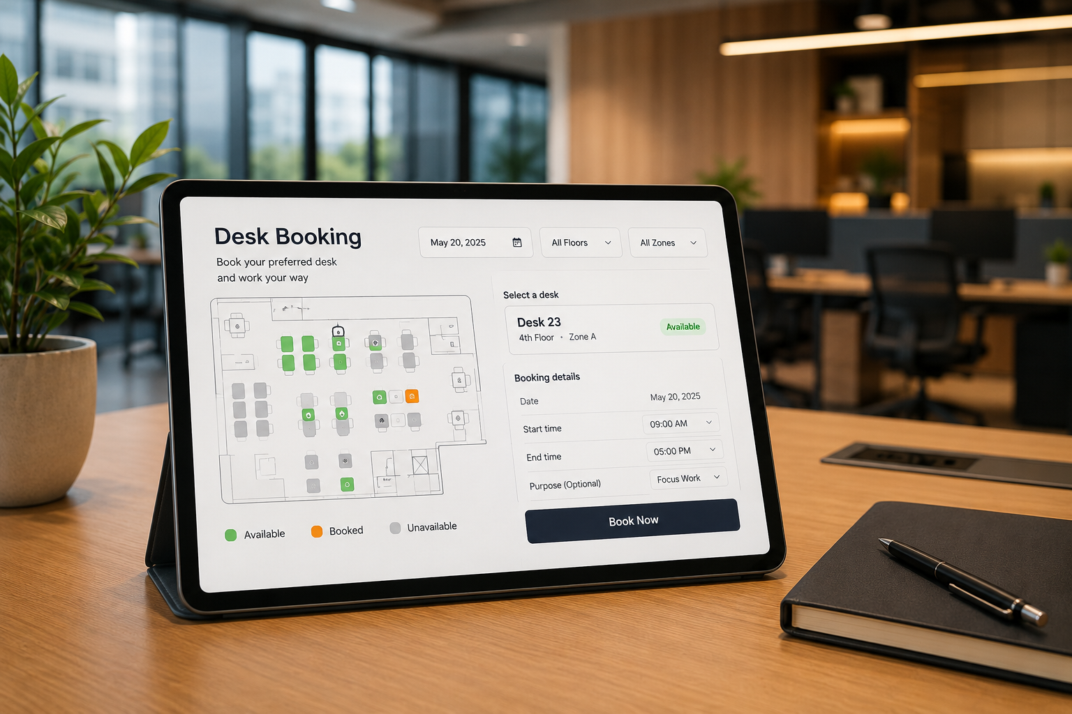 GoBright desk booking system in a modern workplace