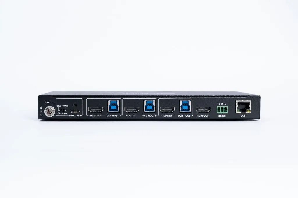 Rear connections of the ReThink RAV-SW-4x1HU-VC switcher