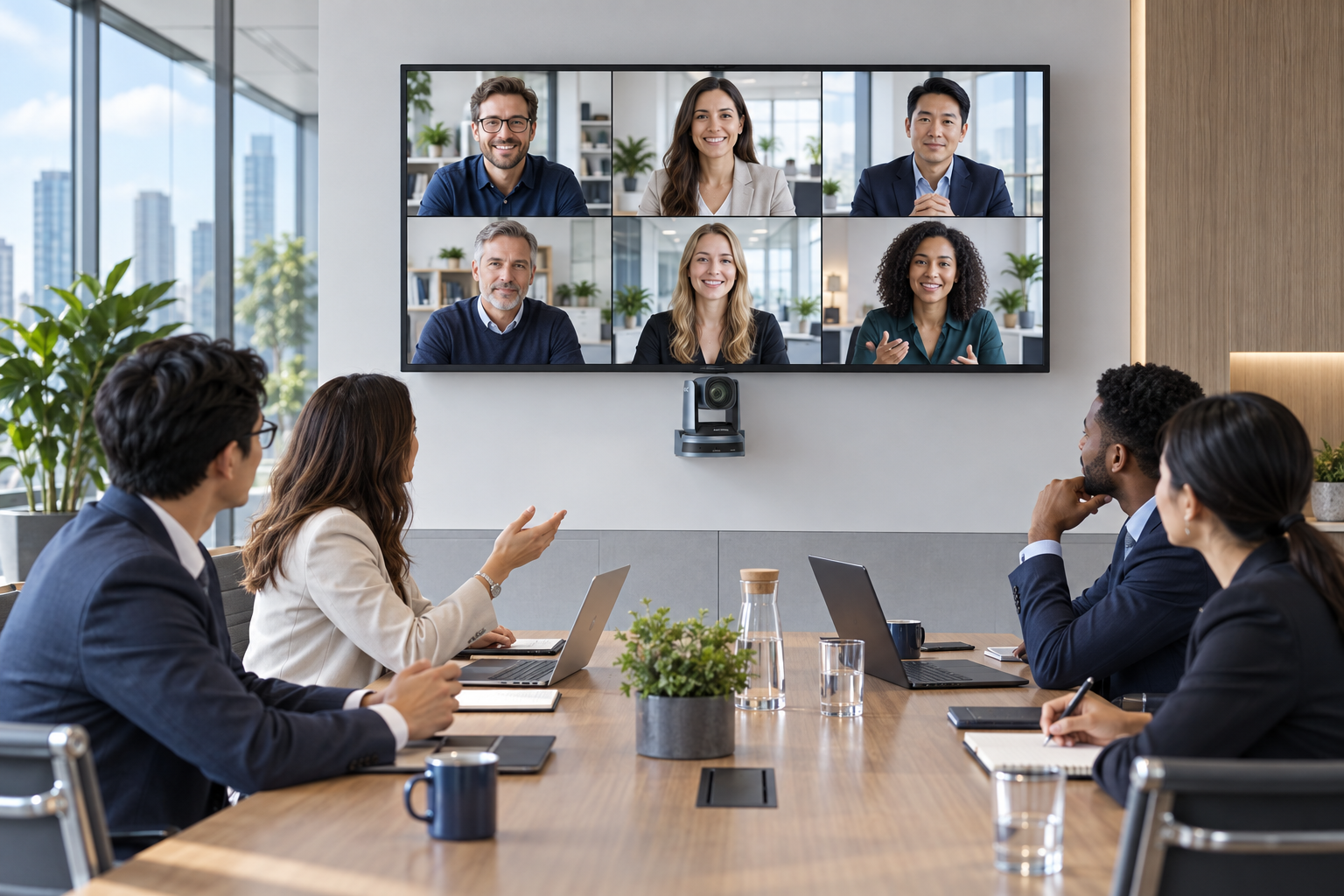Modern conference room using an RC841U camera for a clear remote meeting
