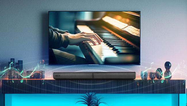 Rocware S22 speaker beneath a display playing music