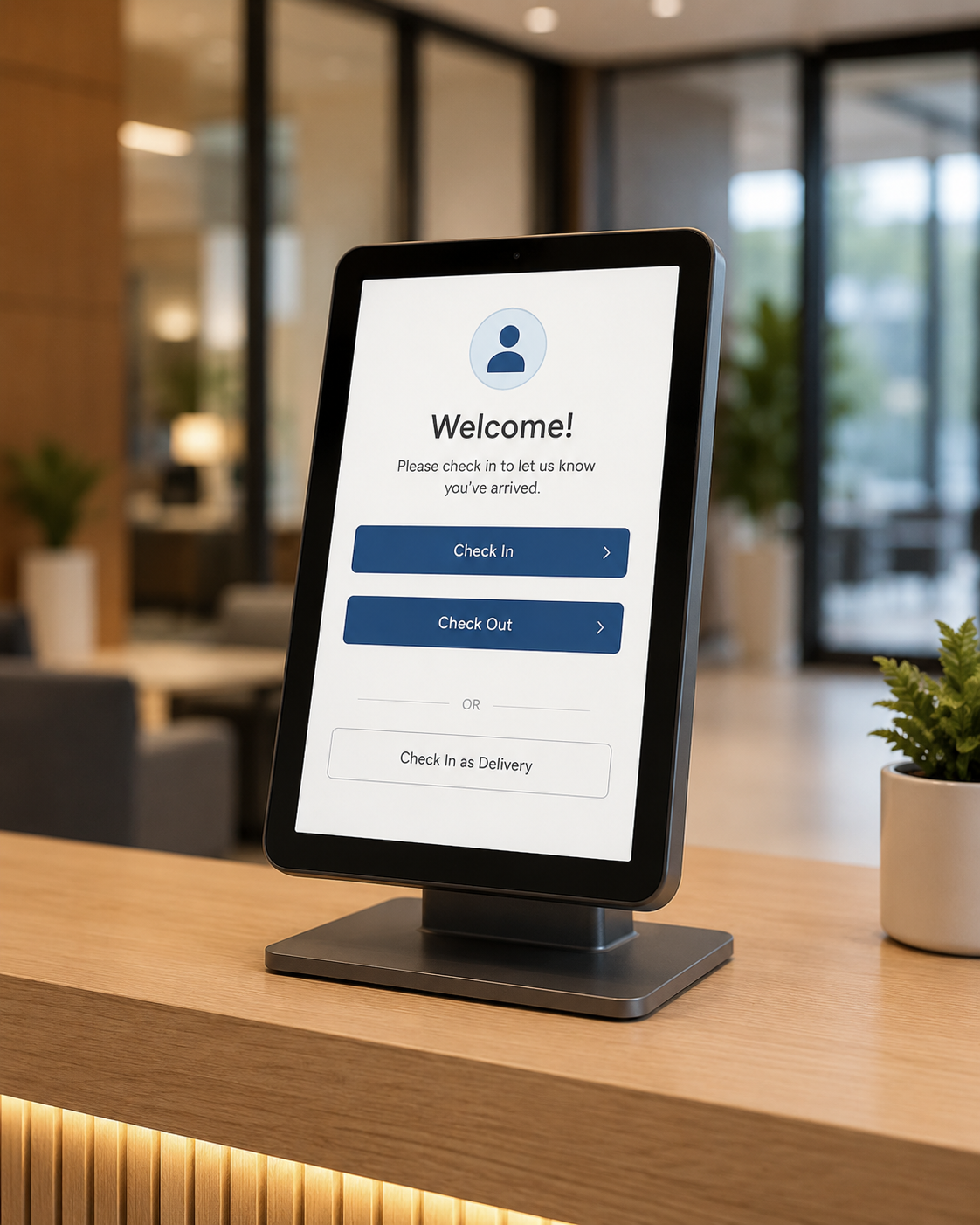 Digital visitor management kiosk for secure workplace check-in